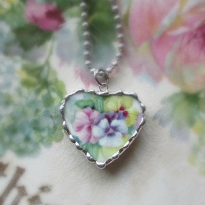 Vintage Broken or Shabby China Sweet Soft Pansy Faces Bracelet Charm or Pendant
