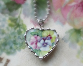 Vintage Broken or Shabby China Sweet Soft Pansy Faces Bracelet Charm or Pendant
