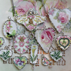 Vintage Recycled Broken China Sweet Romantic Tea Cup Roses Pendant Tea Time image 2