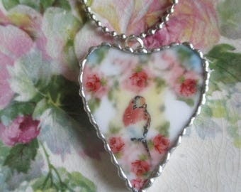 Vintage China Jewelry ~ Rainbow Portal ~ Somewhere over the Rainbow ~ Bluebirds fly ~ Large Heart Rosees