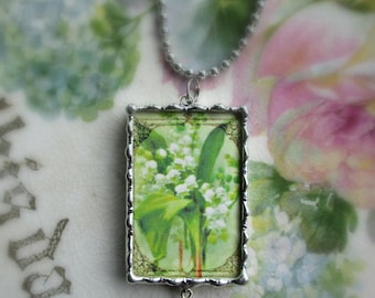 Vintage Lily of the Valley Postcard Pendant - To Thine Own Self Be True