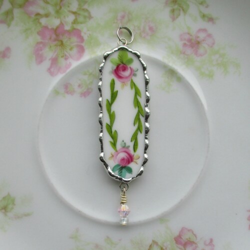 Vintage Recycled Broken China Single Lily Pendant Etsy