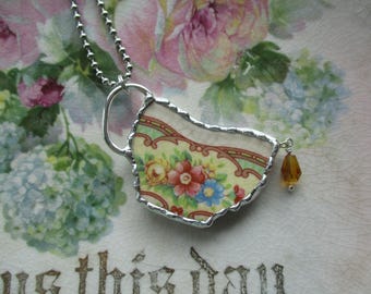 Vintage Recycled Broken China Sweet Mildred Tea Cup Roses Pendant - Teatime - Crazing Exact Piece is Pictured