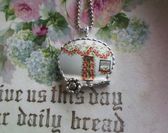 Vintage Broken China ~ Vintage Camper ~ Roses Garland ~ Glamping ~ Chain Included
