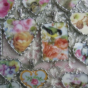 Vintage Recycled Broken China Sweet Romantic Tea Cup Roses Pendant Tea Time image 4