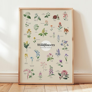 Wilde bloemen Pacific Northwest poster Art Print bloemen muur kunst Home cadeau decor bloemen Art Print Washington Oregon staat poster kunst aan de muur