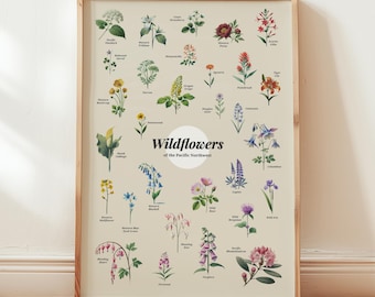 Wildflowers Pacific Northwest Poster Art Print Floral Wall Art Home Gift Decor Flowers Art Print Washington Oregon State Poster Wall Art