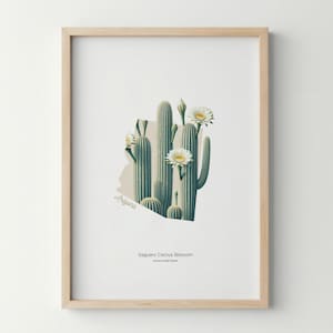 Arizona State Flower Poster Art Print Saguaro Cactus Blossom Wall Art Flower Market Art Print Arizona Home Decor Botanical Poster