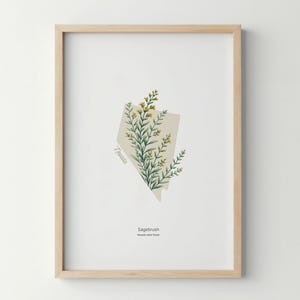 Nevada Flower Poster Art Print Sagebrush Wall Art Flower Market Art Print Nevada Home Decor Botanical Poster