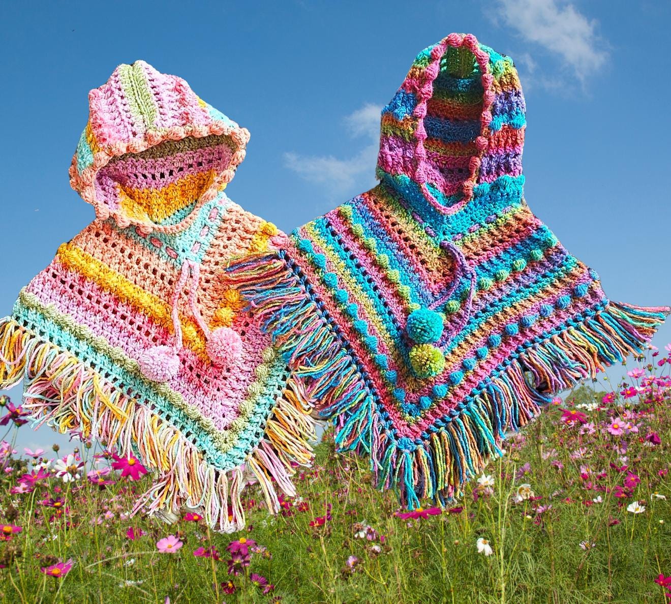 Poncho Fille Toddler Avec Capuche Birdie Mae - Fait Main, Neuf Avec étiquettes