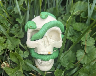 Escultura de resina de serpientes y calaveras / Pisapapeles pintado a mano de 3,5 pulgadas