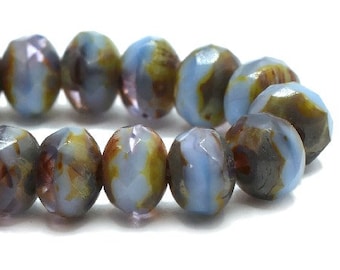5x3mm Rondelle Periwinkle and Grape Purple with Picasso Finish, Fire Polished Czech Glass Beads, QTY 1 Strand