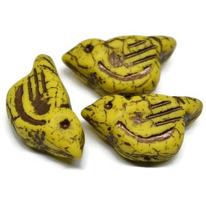 22x11mm Bird Bright Yellow with Matte Finish and Gold Wash, Pressed Czech Glass Beads, QTY 2 Beads