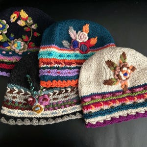Lost Horizons Handmade Wool Crochet Fleece Lined Floral Hat Cottagecore Nepal Lost Horizons Hat | eBay main image 4