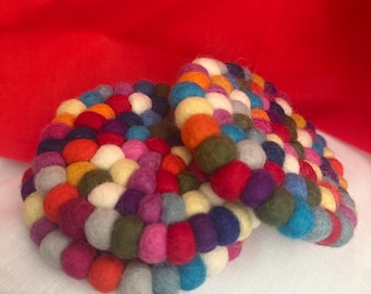 felt woolball coaster and hair clips