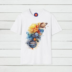 Chemise système solaire, t-shirt espace extra-atmosphérique, chemise planètes, t-shirt Terre, art de l'espace, art de l'espace, art de la planète, chemise galaxie, t-shirt unisexe