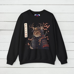 Samurai Cat Sweatshirt, Japanese Cat Art Aesthetic, Cat Lover Sweater, Unisex Graphic Tee, Artistic Cat Lover Gift, Kawaii Style Shirt