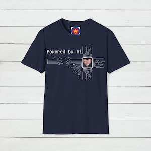 Powered by AI T-Shirt, Unisex Futuristic Graphic Tee, Tech Enthusiast Shirt, Human and AI Design, Future Tech Shirt, Artificial Intelligence