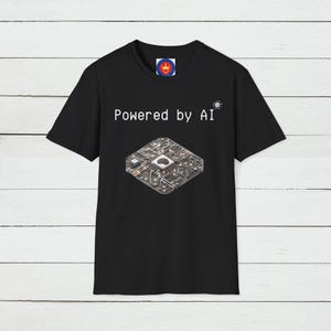 Powered by AI T-Shirt, Unisex Futuristic Graphic Tee, Tech Enthusiast Shirt, Human and AI Design, Future Tech Shirt, Artificial Intelligence