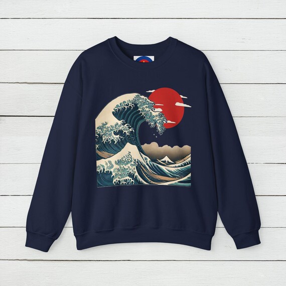 T-shirt Unisexe Vintage Japonais Avec Graphique Vague - Couleur Multicolore, Coton épais G5000