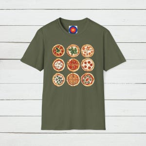Koszulka dla miłośników pizzy, koszulka z grafiką dla miłośników jedzenia, zabawny wzór kawałków, retro włoska odzież spożywcza, koszulka z serowym, wygodnym jedzeniem, luźna koszulka z pizzą