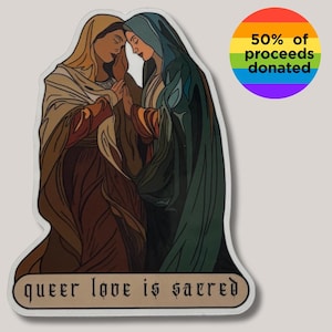 Queer liefde is heilig | Handgetekende vinyl gestanste Pride-stickers | LGBTQ+-stickers | Lesbische sticker | Saffiersticker