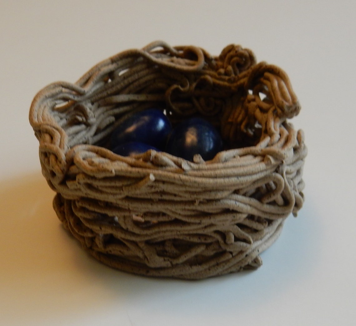 Sweet Little Handmade Ceramic Birds Nest With Dark Blue Eggs Etsy UK