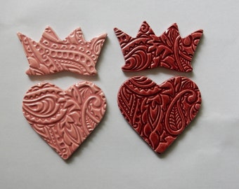 handmade embossed hearts and crowns/tiaras ceramic mosaic tiles