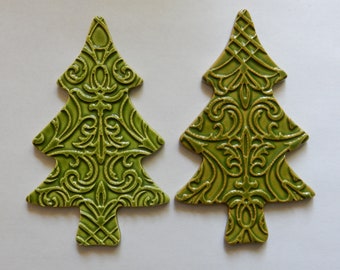 trees...2 handmade embossed ceramic mosaic tiles