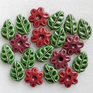 Handmade embossed ceramic mosaic tiles...flowers and leaves...kiln fired earthenware clay