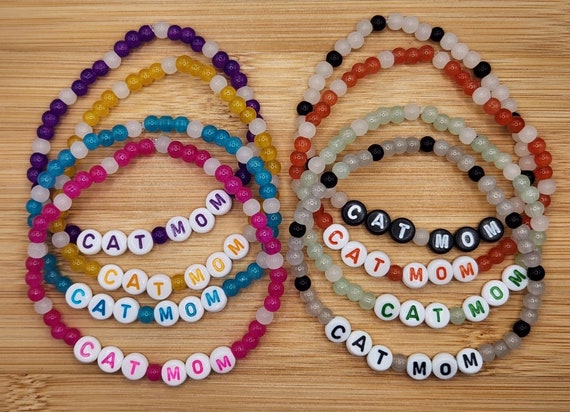 Cat Mom Stack Stretch Friendship Bead Bracelet. For Layering or Sharing. Great Gift for Teens and Adults