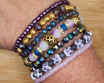 Boho Beaded Bracelet Set: Multi-Layered Colorful Stretch Bracelets