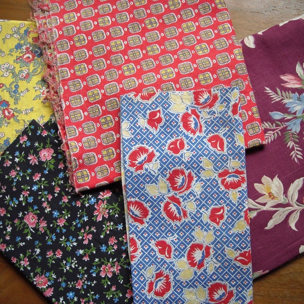 Five Pieces Some Large Vintage Fabric 30's 40's Perhaps Older?