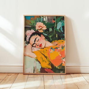 Póster Frida Kahlo Pintura Pastel / Dormir Descansar Relajarse “Un sueño que echó raíces” Impresión de arte de pared Obra de arte Colorida / Regalo Feminismo Derechos de las mujeres