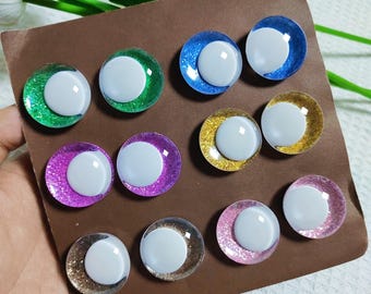 OFFSET WHITE PUPIL Kawaii Safety Eyes for Crochet Amigurumi Glitter Holographic Iridescent One Pair with backs(2pairs /1 pair)