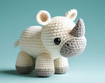 Bardzo duży 35 cm wzór na szydełko na nosorożca, wzór na szydełko na nosorożca - wzór na nosorożca Amigurumi - pobieranie cyfrowe - zabawka na szydełku DIY