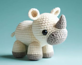 Bardzo duży 35 cm wzór na szydełkowego nosorożca - Wzór na nosorożca Amigurumi - Pobieranie cyfrowe - Zabawka szydełkowa DIY - Pomysł na ręcznie robiony prezent