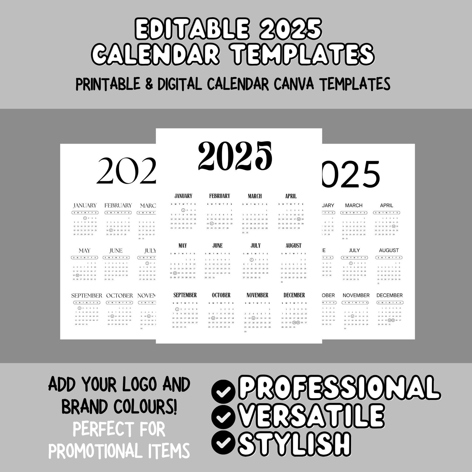 Editable 2025 Calendar Templates Printable & Digital Calendar Canva ...