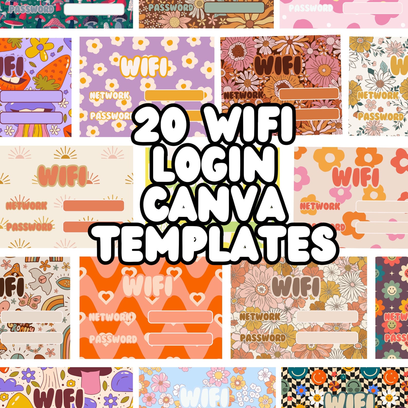 Wifi Canva Template | Wifi Sign | Editable Wifi Poster | Printable Wifi Sign | Cute Wifi ...