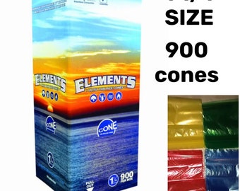 900 Cones ELEMENTS 1 1/4 Size Organic Rice Pre-Rolled Cones +Double Zipper Colorful bag