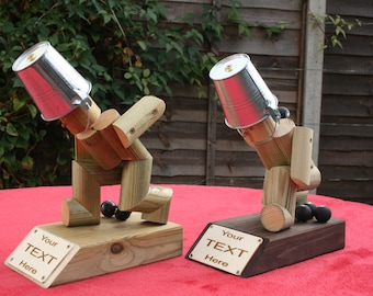 Wooden Bowler Flowerpot Man Handmade Garden Ornament Personalised Gift for Sports Lover Bowler Gift for Him Metal Pot Bucket Hat Lawn Bowls