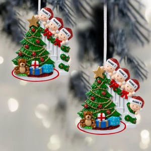 Peeking Family of Three Ornament, Personalized Family of Four and three Christmas Ornament, Grandkids Ornaments, Christmas Gift Ornament