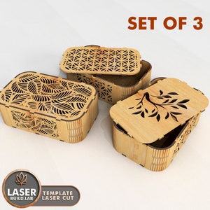 Laserschnittdatei Geschenkbox Dxf Laser Cut Box, Geschenkbox svg und Sperrholzbox, Cnc-Box-Dateien und Boxen Dxf-Dateien für das Laserschneiden 3er-Set | #102
