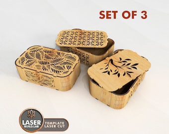 Laser File Gift Box Dxf Laser Cut Box, Gift Box Svg and Plywood Box, Cnc Box Files and Boxes Dxf Files for Laser Cutting Set of 3 | #102