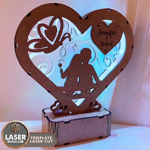File di taglio laser a forma di cuore, lampada, file laser di San Valentino, file SVG di San Valentino Glowforge, illuminazione con portacandele tagliata al laser / #170