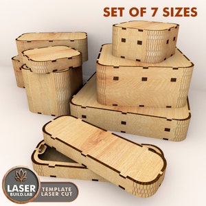 Big Bundle 7 scatole File di scatola tagliata al laser e scatola DXF, scatola di imballaggio SVG, scatola regalo tagliata al laser e scatola di compleanno Svg, scatola Glowforge / #112