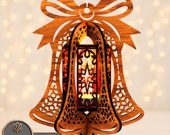Bell Christmas Laser Cut Files Lantern Svg, Using 3mm Wood Mdf Xmas Decor Candle Holder | #221