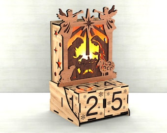 Calendar Days Until Christmas Laser Cut Files Svg Candle Holder, Lantern Countdown Cnc Glowforge Lightburn xTool | #113
