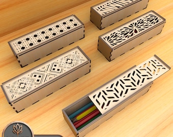 Laser Svg Pencil Box Archivo cortado por láser y soporte de pluma cortado por láser, Pen Box Svg y School Laser Svg, Patrón de caja de corte láser Glowforge / #114