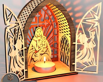 Nativity Scene Laser Cut Files Svg, Nativity Decoration Dxf for Glowforge, Lightburn, Christmas Laser Files | #220
